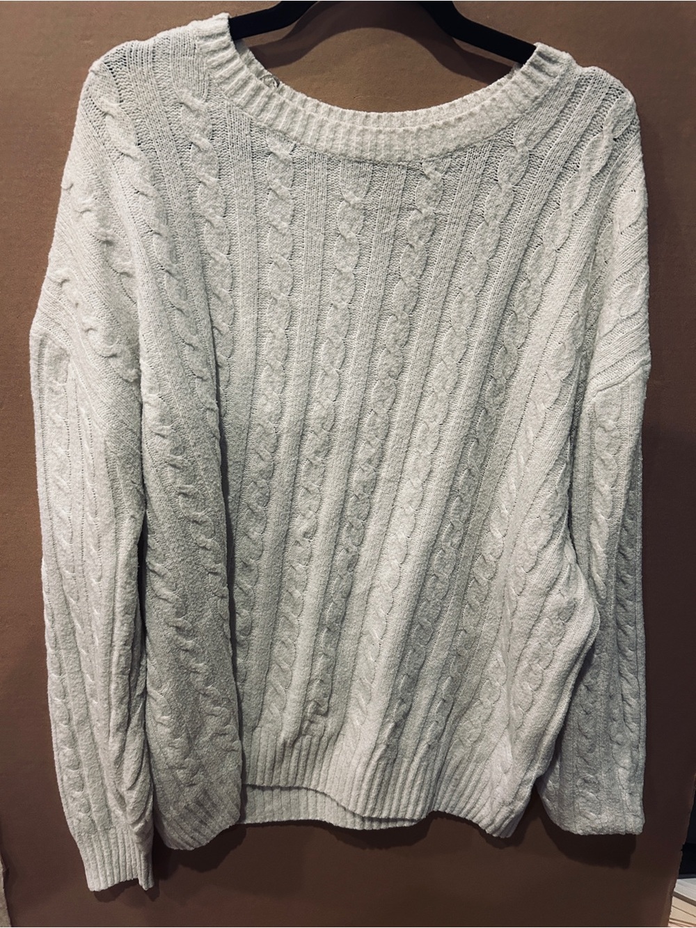 Hollister Light Gray Cable Knit Crewneck Sweater